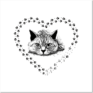 Tierno gatito en un corazón Posters and Art